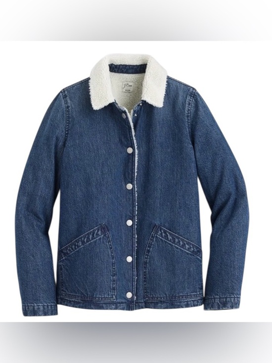J. Crew Jackets & Blazers - J. Crew Dark Blue Denim Jacket with Cream Sherpa Collar